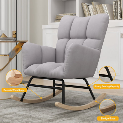 HMR - Rocking Accent Chair Upholstered with Tufted Velvet in Gray