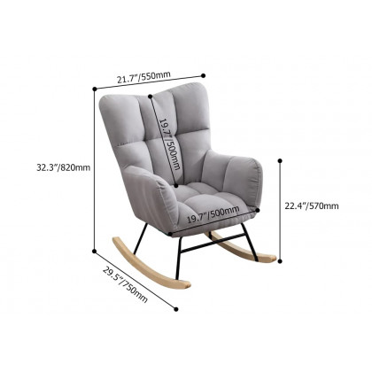 HMR - Rocking Accent Chair Upholstered with Tufted Velvet in Gray