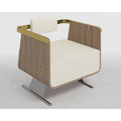 HMR Modern Accent Chair with Cotton & Linen Upholstered - Walnut
