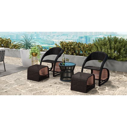 HMR - Outdoor PE Rattan Recliner Chair with Ottoman and Storage (2-Piece Set) in Coffee