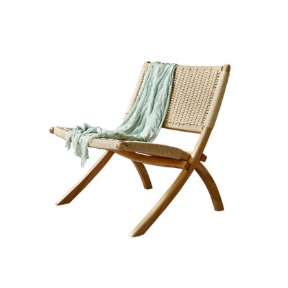 HMR - Folding Recliner Chair Ash Wood Woven Hemp Rope in Natural