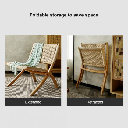 HMR - Folding Recliner Chair Ash Wood Woven Hemp Rope in Natural