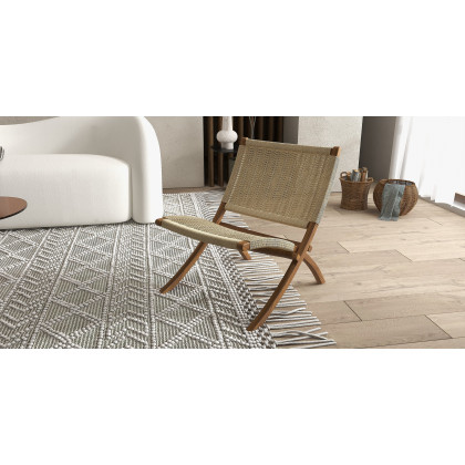 HMR - Folding Recliner Chair Ash Wood Woven Hemp Rope in Natural