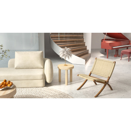 HMR - Folding Recliner Chair Ash Wood Woven Hemp Rope in Natural