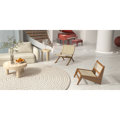 HMR - Folding Recliner Chair Ash Wood Woven Hemp Rope in Natural