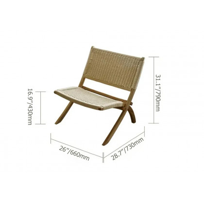 HMR - Folding Recliner Chair Ash Wood Woven Hemp Rope in Natural