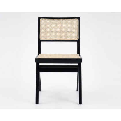 HMR - Archic Modern Chair with Rattan and Ash Wood in Black