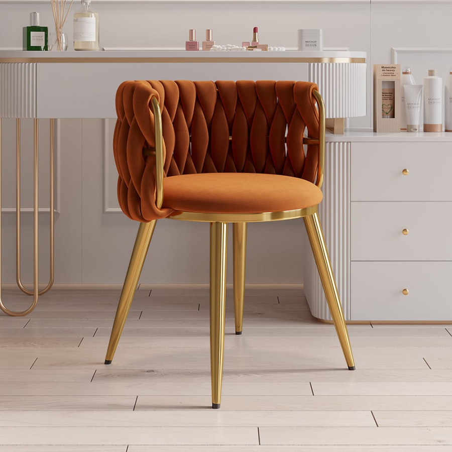 HMR Sweave Nordic Barrel Dining Chair with Velvet Upholstery - Orange