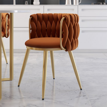 HMR Sweave Nordic Barrel Dining Chair with Velvet Upholstery - Orange