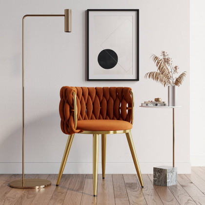 HMR Sweave Nordic Barrel Dining Chair with Velvet Upholstery - Orange