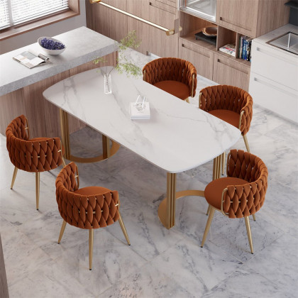 HMR Sweave Nordic Barrel Dining Chair with Velvet Upholstery - Orange
