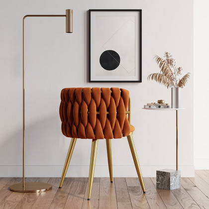 HMR Sweave Nordic Barrel Dining Chair with Velvet Upholstery - Orange