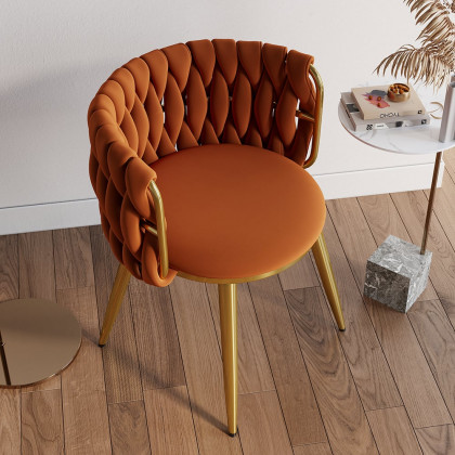 HMR Sweave Nordic Barrel Dining Chair with Velvet Upholstery - Orange
