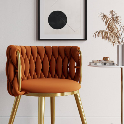 HMR Sweave Nordic Barrel Dining Chair with Velvet Upholstery - Orange
