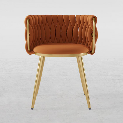 HMR Sweave Nordic Barrel Dining Chair with Velvet Upholstery - Orange