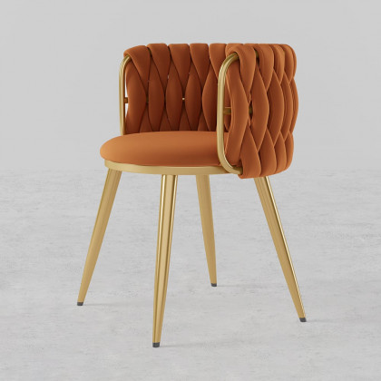 HMR Sweave Nordic Barrel Dining Chair with Velvet Upholstery - Orange