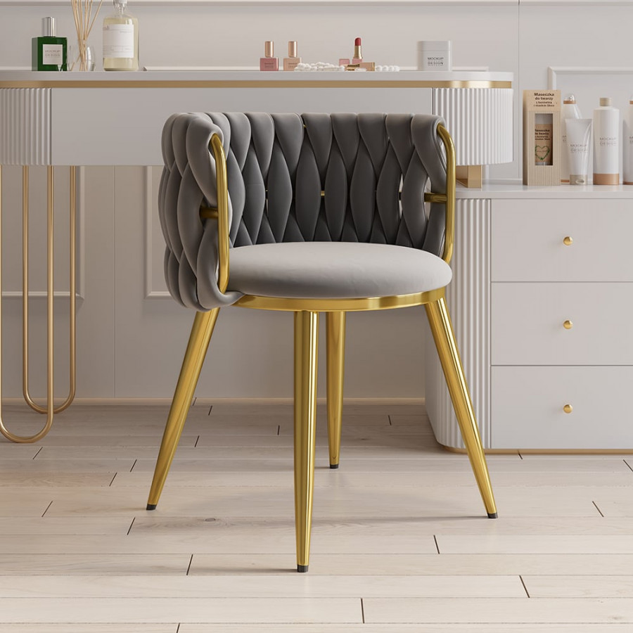 HMR Sweave Nordic Barrel Dining Chair with Velvet Upholstery - Light Gray