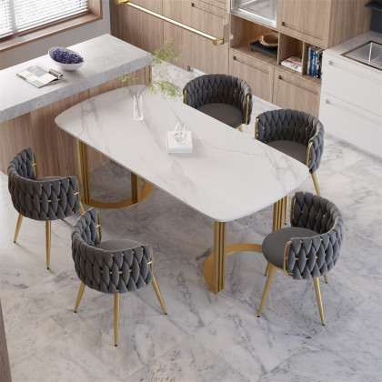 HMR Sweave Nordic Barrel Dining Chair with Velvet Upholstery - Light Gray