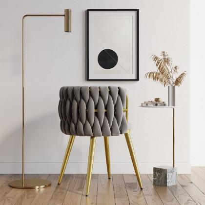 HMR Sweave Nordic Barrel Dining Chair with Velvet Upholstery - Light Gray