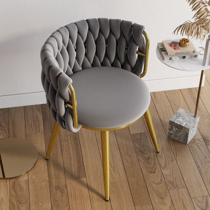 HMR Sweave Nordic Barrel Dining Chair with Velvet Upholstery - Light Gray