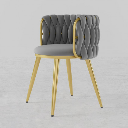 HMR Sweave Nordic Barrel Dining Chair with Velvet Upholstery - Light Gray