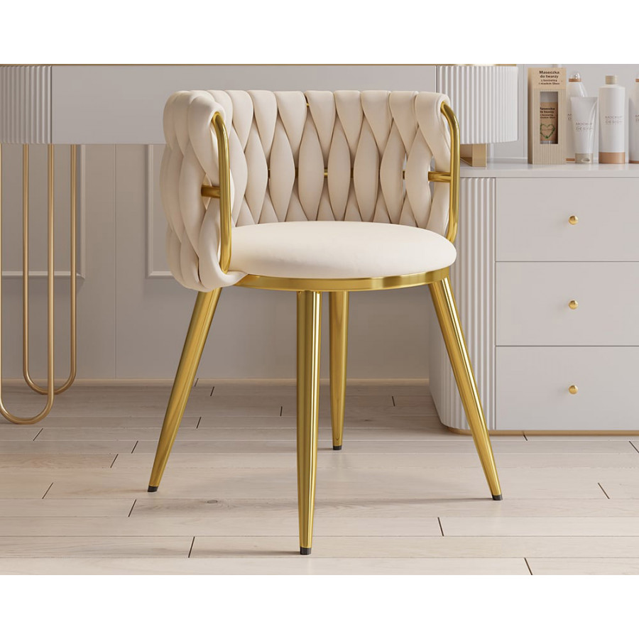 HMR Sweave Nordic Barrel Dining Chair with Velvet Upholstery - Off-White
