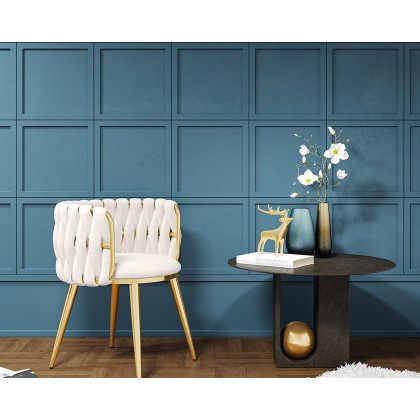 HMR Sweave Nordic Barrel Dining Chair with Velvet Upholstery - Off-White