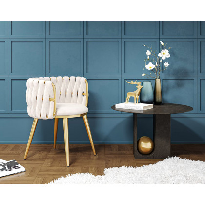 HMR Sweave Nordic Barrel Dining Chair with Velvet Upholstery - Off-White