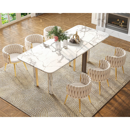 HMR Sweave Nordic Barrel Dining Chair with Velvet Upholstery - Off-White