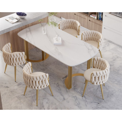 HMR Sweave Nordic Barrel Dining Chair with Velvet Upholstery - Off-White