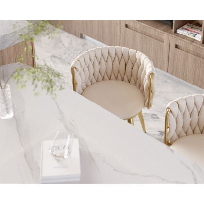 HMR Sweave Nordic Barrel Dining Chair with Velvet Upholstery - Off-White
