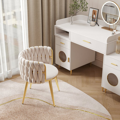 HMR Sweave Nordic Barrel Dining Chair with Velvet Upholstery - Off-White