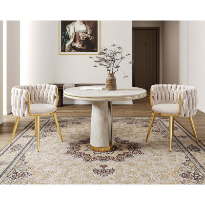 HMR Sweave Nordic Barrel Dining Chair with Velvet Upholstery - Off-White