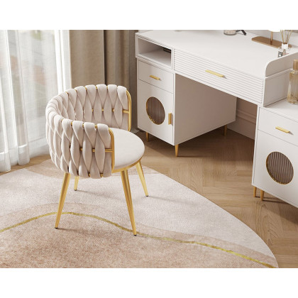 HMR Sweave Nordic Barrel Dining Chair with Velvet Upholstery - Off-White
