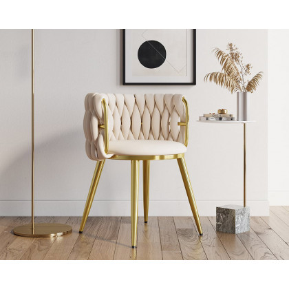 HMR Sweave Nordic Barrel Dining Chair with Velvet Upholstery - Off-White