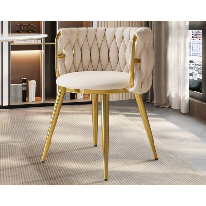 HMR Sweave Nordic Barrel Dining Chair with Velvet Upholstery - Off-White