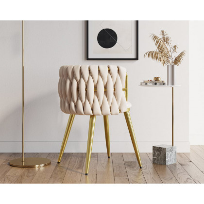 HMR Sweave Nordic Barrel Dining Chair with Velvet Upholstery - Off-White