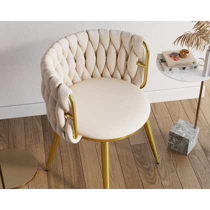 HMR Sweave Nordic Barrel Dining Chair with Velvet Upholstery - Off-White