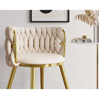 HMR Sweave Nordic Barrel Dining Chair with Velvet Upholstery - Off-White