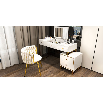 HMR Sweave Nordic Barrel Dining Chair with Velvet Upholstery - Off-White