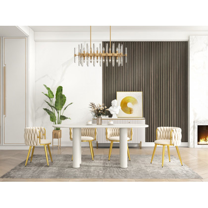 HMR Sweave Nordic Barrel Dining Chair with Velvet Upholstery - Off-White