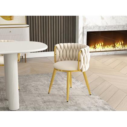 HMR Sweave Nordic Barrel Dining Chair with Velvet Upholstery - Off-White