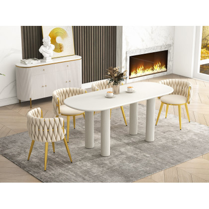 HMR Sweave Nordic Barrel Dining Chair with Velvet Upholstery - Off-White