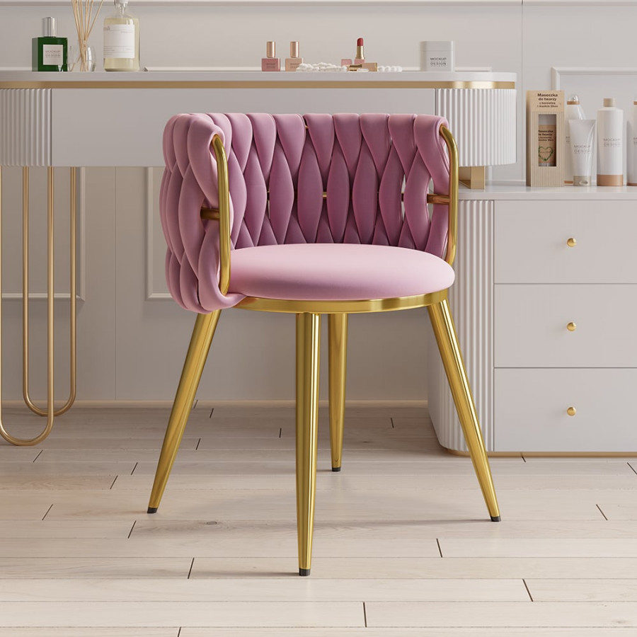 HMR Sweave Nordic Barrel Dining Chair with Velvet Upholstery - Pink