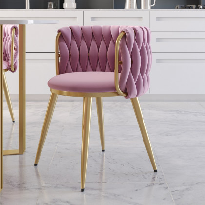 HMR Sweave Nordic Barrel Dining Chair with Velvet Upholstery - Pink