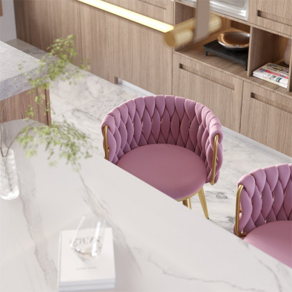 HMR Sweave Nordic Barrel Dining Chair with Velvet Upholstery - Pink