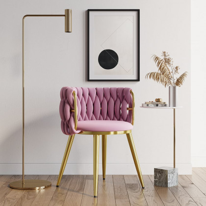 HMR Sweave Nordic Barrel Dining Chair with Velvet Upholstery - Pink