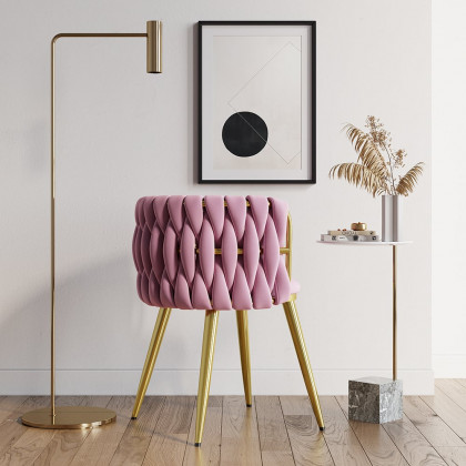 HMR Sweave Nordic Barrel Dining Chair with Velvet Upholstery - Pink