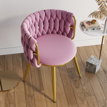 HMR Sweave Nordic Barrel Dining Chair with Velvet Upholstery - Pink