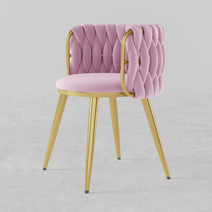 HMR Sweave Nordic Barrel Dining Chair with Velvet Upholstery - Pink